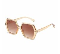 JRLLFD Large Frame Sunglasses Women Men Fashion Vintage Polygon Outdoors Driving Uv400(Champagne Tea)