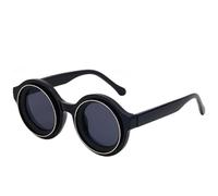JRLLFD Luxury Round Women Sunglasses Fashion Small Frame Men Outdoor Party Uv400(Bright Black Gray)