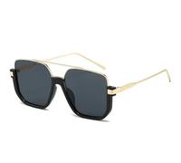 JRLLFD Metal Double Bridges Sunglasses Women Men Luxury Outdoor Driving Uv400(Gold Black Gray)