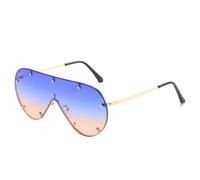 JRLLFD Oversized One Piece Sunglasses Women Men Luxury Rivet Punk Male Outdoor Uv400(Gold Blue Yellow)