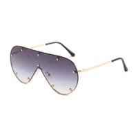 JRLLFD Oversized One Piece Sunglasses Women Men Luxury Rivet Punk Male Outdoor Uv400(Gold Gradient Gray)