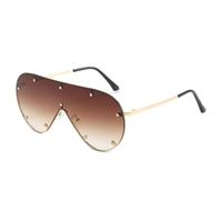 JRLLFD Oversized One Piece Sunglasses Women Men Luxury Rivet Punk Male Outdoor Uv400(Gold Gradient Tea)