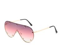 JRLLFD Oversized One Piece Sunglasses Women Men Luxury Rivet Punk Male Outdoor Uv400(Gold Gray Pink)