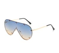 JRLLFD Oversized One Piece Sunglasses Women Men Luxury Rivet Punk Male Outdoor Uv400(Gold Green Yellow)