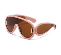 JRLLFD Oversized One Piece Sunglasses Women Retro Punk Shades UV400 Men Rivets Mirror Driving Goggles,Pink Brown,one size
