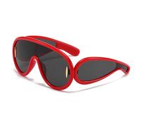 JRLLFD Oversized One Piece Sunglasses Women Retro Punk Shades UV400 Men Rivets Mirror Driving Goggles,Red Grey,one size