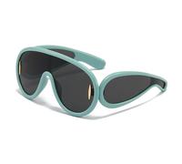 JRLLFD Oversized One Piece Sunglasses Women Retro Punk Shades UV400 Men Rivets Mirror Driving Goggles,Green Grey,one size