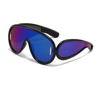 JRLLFD Oversized One Piece Sunglasses Women Retro Punk Shades UV400 Men Rivets Mirror Driving Goggles,Black green mirror,one size