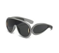 JRLLFD Oversized One Piece Sunglasses Women Retro Punk Shades UV400 Men Rivets Mirror Driving Goggles,Gun grey,one size