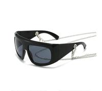 JRLLFD Oversized Sunglasses Women Men Fashion Chain Decoration Outdoor Driving Uv400(Black Gray)