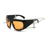 JRLLFD Oversized Sunglasses Women Men Fashion Chain Decoration Outdoor Driving Uv400(Black Orange)