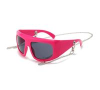 JRLLFD Oversized Sunglasses Women Men Fashion Chain Decoration Outdoor Driving Uv400(Red Gray)