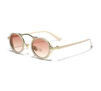 JRLLFD Punk Sunglasses Women's Fashion Oval Vintage Metal Frame Shades Small Female Uv400(Beige-Tea)