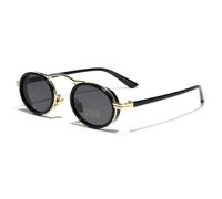 JRLLFD Punk Sunglasses Women's Fashion Oval Vintage Metal Frame Shades Small Female Uv400(Gold-Black Gray)