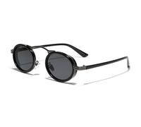JRLLFD Punk Sunglasses Women's Fashion Oval Vintage Metal Frame Shades Small Female Uv400(Gun-Black Gray)