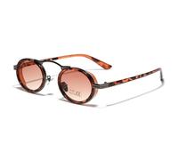 JRLLFD Punk Sunglasses Women's Fashion Oval Vintage Metal Frame Shades Small Female Uv400(Leopard-Tea)