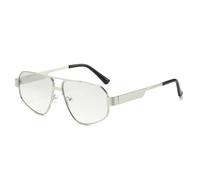 JRLLFD Retro Metal Double Bridges Polygon Men Sunglasses Fashion Gradient Shades Uv400 Women Punk(Silver light gray)