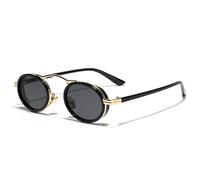 JRLLFD Retro Punk Sunglasses Women Small Oval Gradient Shades Uv400 Men Semi-metal(Golden black gray)