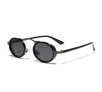 JRLLFD Retro Punk Sunglasses Women Small Oval Gradient Shades Uv400 Men Semi-metal(Gun black gray)