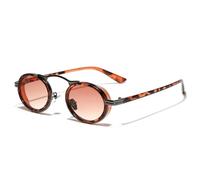 JRLLFD Retro Punk Sunglasses Women Small Oval Gradient Shades Uv400 Men Semi-metal(Leopard tea gradient)