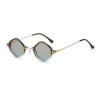 JRLLFD Retro Small Polygon Women Sunglasses Fashion Clear Ocean Gradient Lens Shades Uv400 Men Punk(Tea blue light gray)