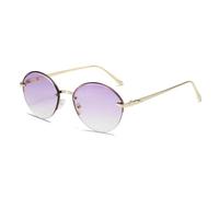 JRLLFD Rimless Oval Sunglasses Women Men Vintage Luxury Metal Fashion Driving Female Uv400(Gold Gradient Purple)