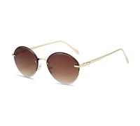 JRLLFD Rimless Oval Sunglasses Women Men Vintage Luxury Metal Fashion Driving Female Uv400(Gold Gradient Tea)