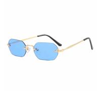JRLLFD Rimless Polygonal Women Sunglasses Fashion Punk Metal Men Shades Summer Uv400(Gold Blue)