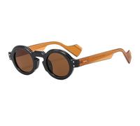 JRLLFD Round Sunglasses Women Men Punk Double Color Retro Rivets Decoration Clear Lens Frame Uv400(black brown)