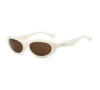 JRLLFD Small Frame Oval Sunglasses Women Vintage Men Luxury Punk Shades Uv400(White-Brown)