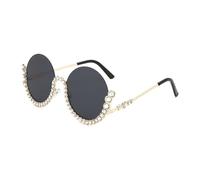 JRLLFD Small Half Frame Round Sunglasses Women Men Inlay Metal Uv400 Protective(BLS3564-C1)
