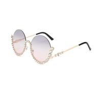 JRLLFD Small Half Frame Round Sunglasses Women Men Inlay Metal Uv400 Protective(BLS3564-C3)