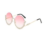 JRLLFD Small Half Frame Round Sunglasses Women Men Inlay Metal Uv400 Protective(BLS3564-C5)