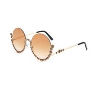 JRLLFD Small Half Frame Round Sunglasses Women Men Inlay Metal Uv400 Protective(BLS3564-C7)