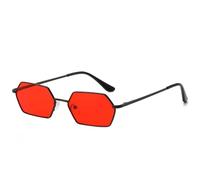 JRLLFD Small Punk Sunglasses Women Men Vintage Hexagon Metal Frame Luxury Female Uv400(Black Red)