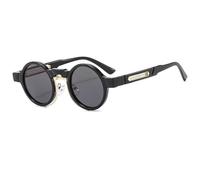 JRLLFD Small Round Punk Sunglasses Women Retro Clear Ocean Gradient Lens Uv400 Men Double Color(black)