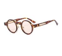JRLLFD Small Round Punk Sunglasses Women Retro Clear Ocean Gradient Lens Uv400 Men Double Color(leopard)