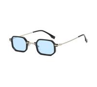 JRLLFD Small Vintage Polygon Sunglasses Women Metal Shades Fashion Leopard Green Rectangle Uv400(Black Blue)