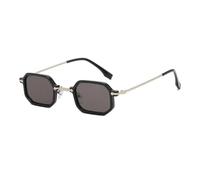 JRLLFD Small Vintage Polygon Sunglasses Women Metal Shades Fashion Leopard Green Rectangle Uv400(Black Grey)