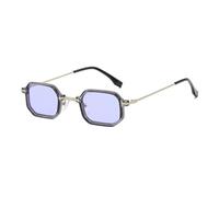 JRLLFD Small Vintage Polygon Sunglasses Women Metal Shades Fashion Leopard Green Rectangle Uv400(Grey purple)