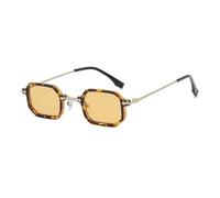 JRLLFD Small Vintage Polygon Sunglasses Women Metal Shades Fashion Leopard Green Rectangle Uv400(Leopard Tea)