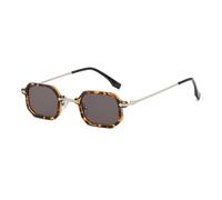 JRLLFD Small Vintage Polygon Sunglasses Women Metal Shades Fashion Leopard Green Rectangle Uv400(Leopard Grey)