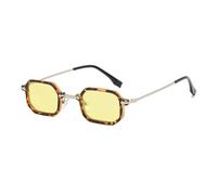 JRLLFD Small Vintage Polygon Sunglasses Women Metal Shades Fashion Leopard Green Rectangle Uv400(Leopard Yellow)