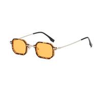 JRLLFD Small Vintage Polygon Sunglasses Women Metal Shades Fashion Leopard Green Rectangle Uv400(Leopard Orange)