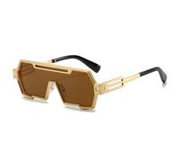 JRLLFD Steampunk Sunglasses Men Vintage Luxury One Piece Irregular Fashion Outdoor Driving Uv400(Gold Brown)