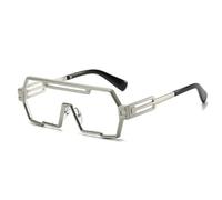JRLLFD Steampunk Sunglasses Men Vintage Luxury One Piece Irregular Fashion Outdoor Driving Uv400(Silver Clear)