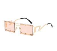 JRLLFD Steampunk Sunglasses Men Women Luxury Metal Punk Rivets Female Uv400(Gold Champagne)
