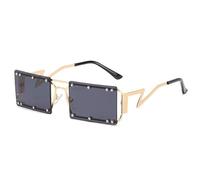 JRLLFD Steampunk Sunglasses Men Women Luxury Metal Punk Rivets Female Uv400(Gold Gray)
