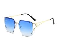 JRLLFD Vintage Frame Rimless Metal Sunglasses Women Luxury Punk Rivet Gradient Men Uv400(Gold-Blue)