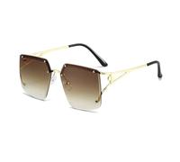 JRLLFD Vintage Frame Rimless Metal Sunglasses Women Luxury Punk Rivet Gradient Men Uv400(Gold-Brown)